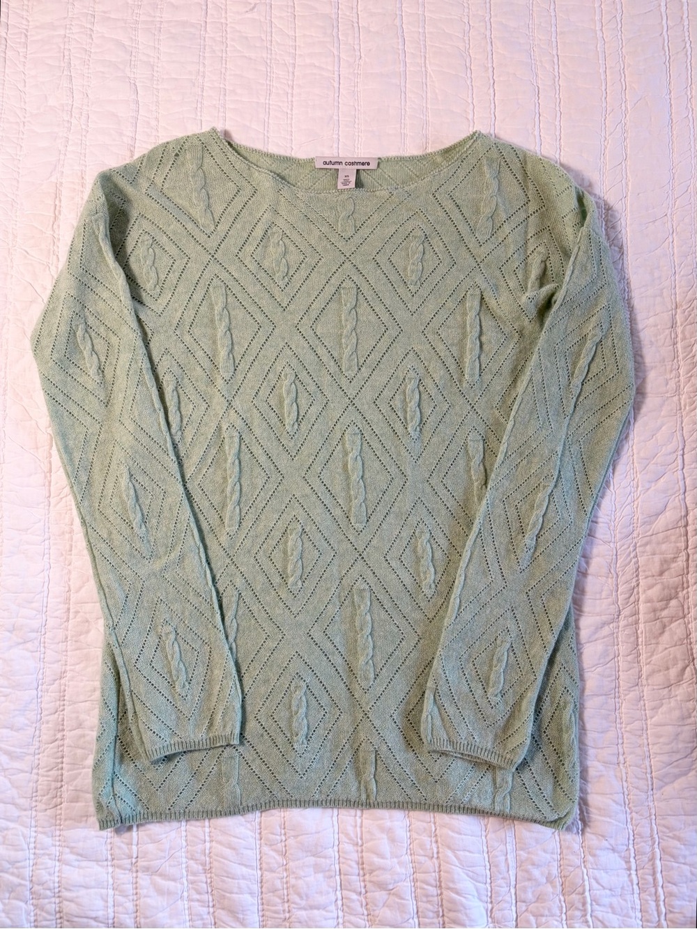 Autumn Cashmere Sage Green Diamond Pointelle Cable Knit Sweater XS